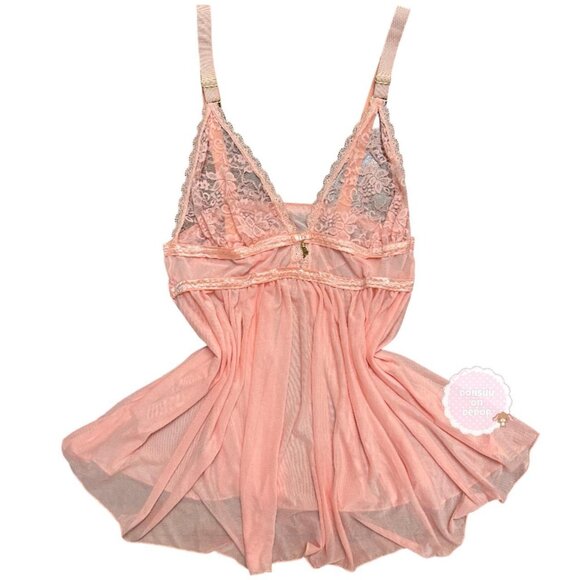 Shoujo peach blush pink mesh lace babydoll slip dress with adjustable straps - Picture 2 of 4